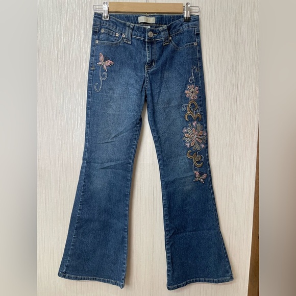 Route 66 Girls Embroidered Butterfly Flare Jeans Size 12 Y2K Vintage - Picture 1 of 6